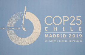 ep logo de cop25 2019 en uno de los pabellones de la feria de madrid ifema en los preparativos de la