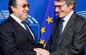 ep el presidente del parlamento europeo david sassoli y el del grupo once miguel carballeda tras la
