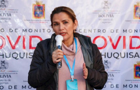 ep la autoproclamada presidenta de bolivia jeanine anez con una tarjeta antivirus virus shut out