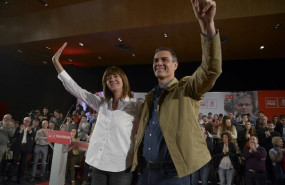 ep la secretaria general del pse-ee idoia mendia en un acto con el presidente del gobierno en