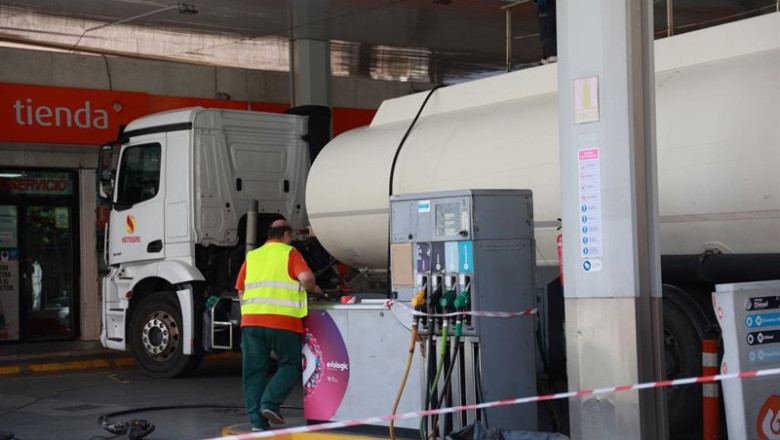 ep archivo   un camion cisterna rellena el combustible de los depositos de una gasolinera de sevilla