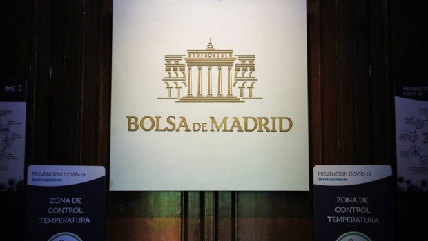 ep logo de la bolsa de madrid en el interior del palacio de la bolsa ibex 35