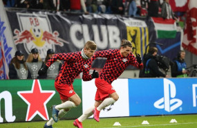 ep los jugadores del leipzig timo werner y marcel sabitzer calientan juntos en la previa al choque