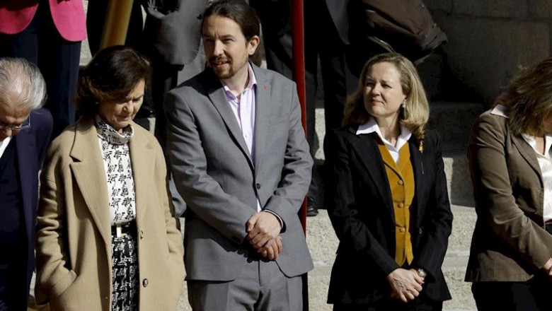 (I-D) La vicepresidenta primera, Carmen Calvo; el vicepresidente segundo, Pablo Iglesias y la vicepresidenta tercera, Nadia Calviño, en el Congreso de los Diputados, en Madrid (España), a 3 de febrero de 2020. | Josefina Blanco - Europa Press - Archivo ep i-d la vicepresidenta primera carmen calvo el vicepresidente segundo pablo iglesias y la