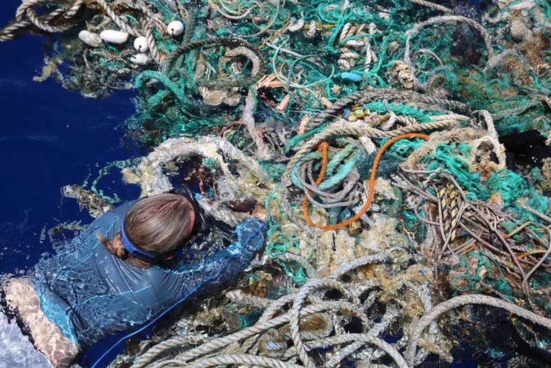 ep una investigadora toma fotos de desechos marinos en el pacifico norte