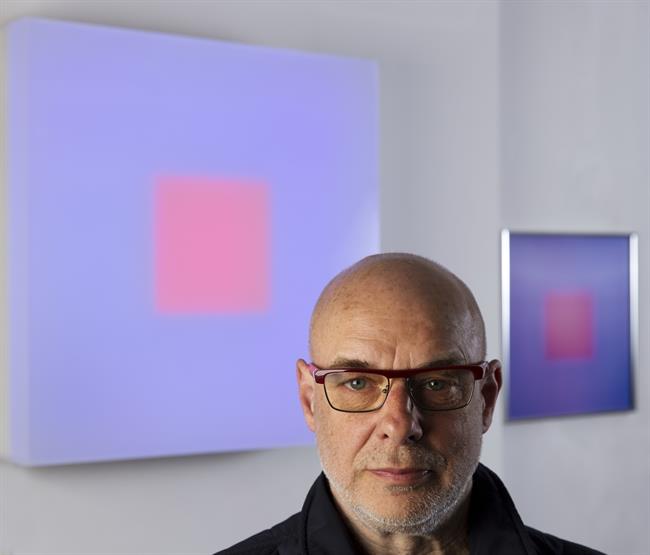 ep brian eno musician and artist in his studio with lightbox and lenticular april