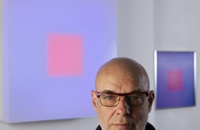 ep brian eno musician and artist in his studio with lightbox and lenticular april
