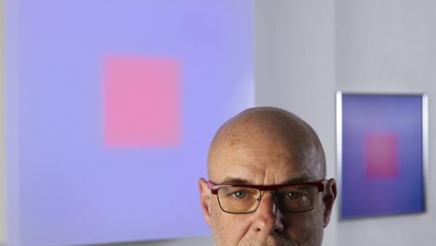 ep brian eno musician and artist in his studio with lightbox and lenticular april