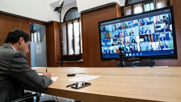 ep el presidente de la junta de andalucia juanma moreno participa por via telematica en la octava