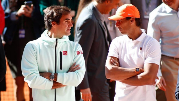 ep los tenistas rafael nadalroger federer asistenactohomenaje celebradohonortenista david ferrermutua madrid open 2019