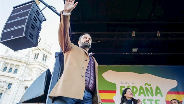 ep el presidente de vox santiago abascal durante una concentracion frente al ayuntamiento de madrid
