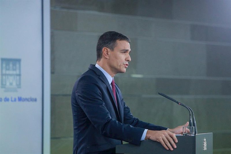 ep el presidente del gobierno pedro sanchez realiza una intervencion en el palacio de la moncloa