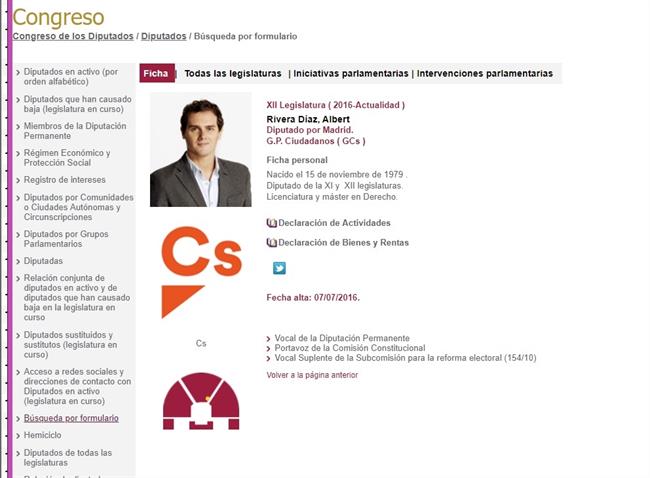 Ficha de Albert Rivera en el Congreso de los Diputados | CONGRESO ep fichaalbert riveracongresolos diputados