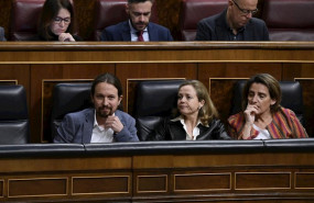 ep los vicepresidentes pablo iglesias nadia calvino y teresa ribera en el pleno del congreso