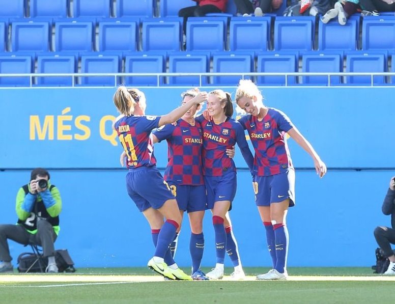 Las jugadoras del FC Barcelona femenin celebran uno de los goles de Caroline Graham Hansen ante el Deportivo ABANCA en la Primera Iberdrola | PRENSA LALIGA ep las jugadoras del fc barcelona femenin celebran uno de los goles de caroline graham hansen ante